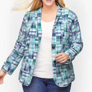 Talbots NWT Patchwork Madras plaid classic checkered cotton blazer sz 16